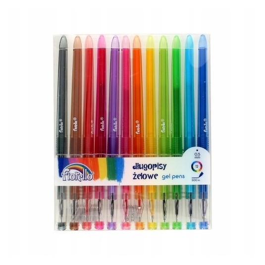 Długopisy żelowe 12 kol komplet Fiorello 0,5 mm.