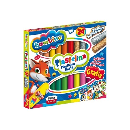 Plastelina 24 kolory BAMBINO + podkładka GRATIS