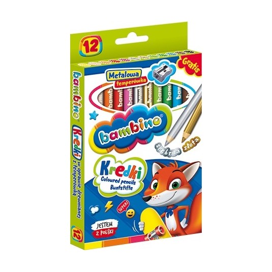 Kredki BAMBINO szkolne grube 12 kolory +temperówka