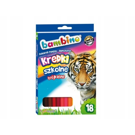 Kredki BAMBINO ołówkowe trójkątne 18 kol. szkolne