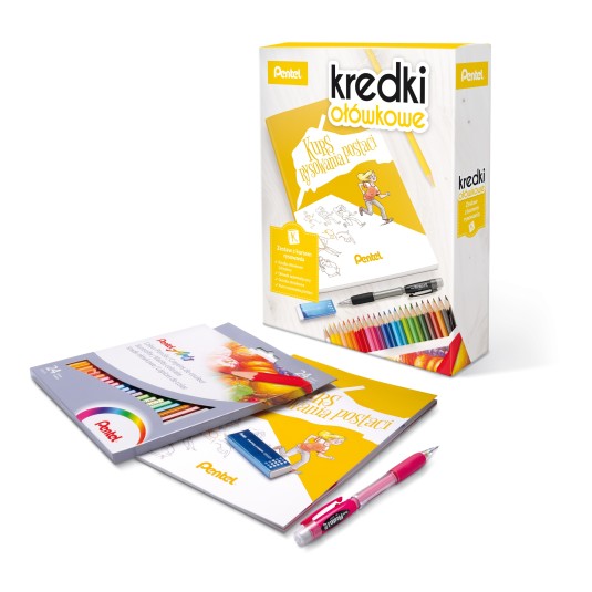 Kredki ołówkowe Pentel zestaw z kursem rysowania postaci