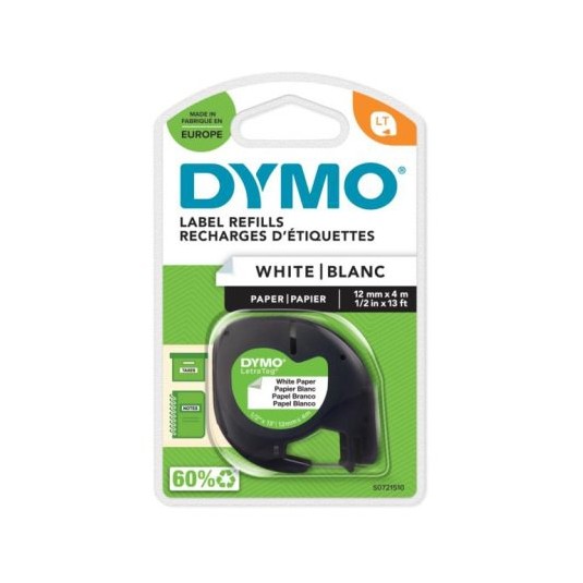 Dymo oryginalny taśma do drukarek etykiet, Dymo, 59421, S0721510, czarny druk/biały podkład, 4m, 12mm, LetraTag taśma pa...