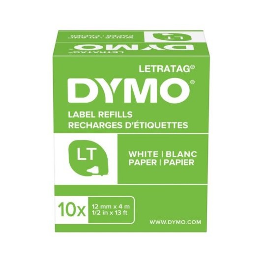 Dymo oryginalny taśma do drukarek etykiet, Dymo, 59421, S0721510, czarny druk/biały podkład, 4m, 12mm, LetraTag taśma pa...
