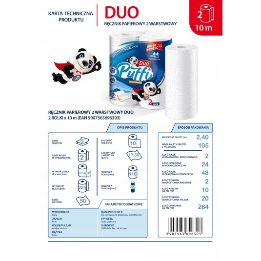 Ręczniki papierowe w rolce Puffi 2 szt. 225mm x10m