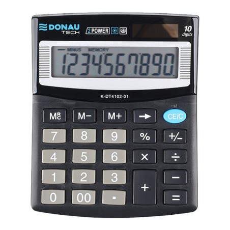 Kalkulator biurowy Donau Tech K-DT4102-01 w kolorze czarnym, 10-cyfrowy wyświetlacz