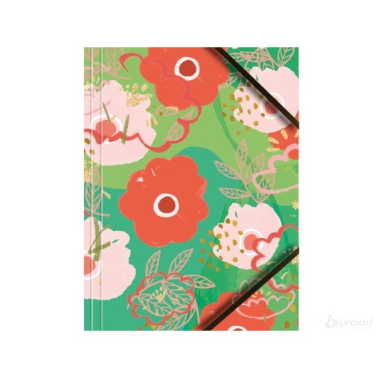 Teczka kartonowa A4  z gumką grafika  pastelowe kwiaty op. 6 szt.