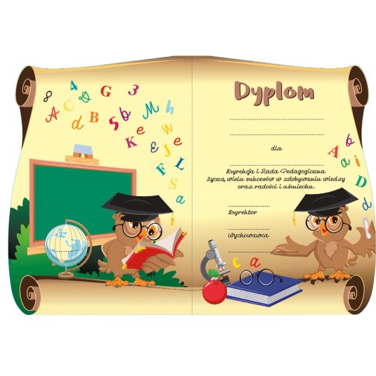 DYPLOM SOWA ROZKŁADANY Z NAPISAMI OP. 10 SZT