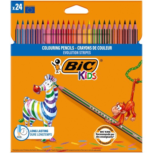 Kredki ołówkowe szkolne 24 kolorów Bic Kids Evolution STRIPES