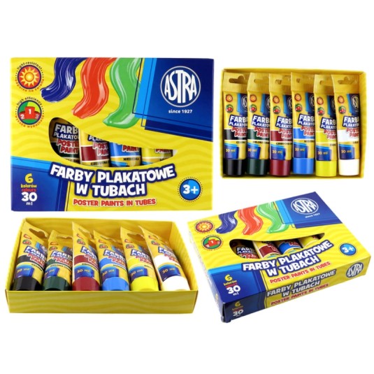 Farby plakatowe 6 kolorów w tubie 30 ml Astra