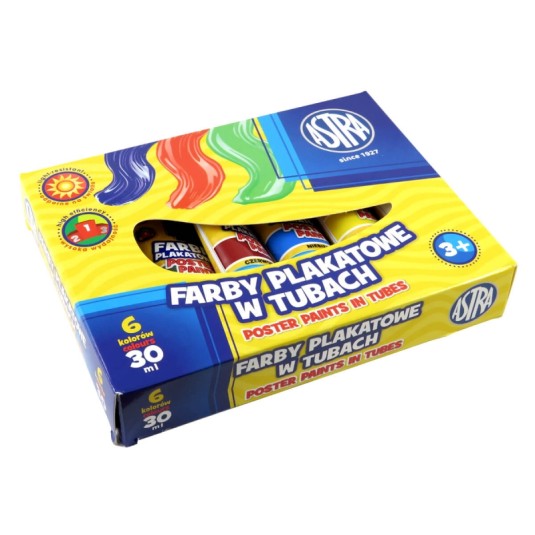 Farby plakatowe 6 kolorów w tubie 30 ml Astra