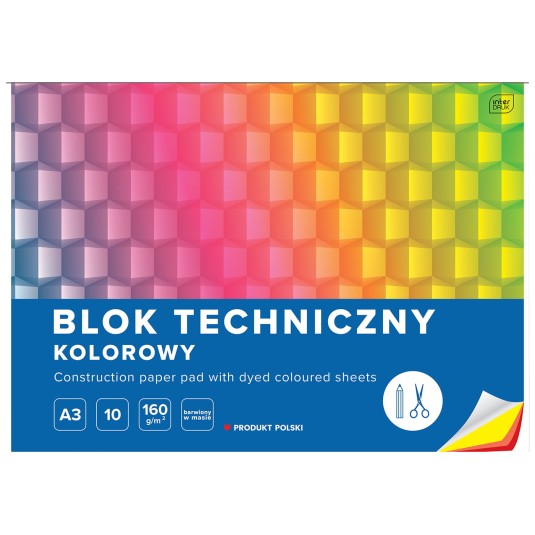 Blok techniczny A3 10 kartek 160 gram  kolor Interdruk