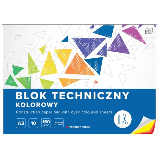 Blok techniczny A3 10 kartek 160 gram  kolor Interdruk