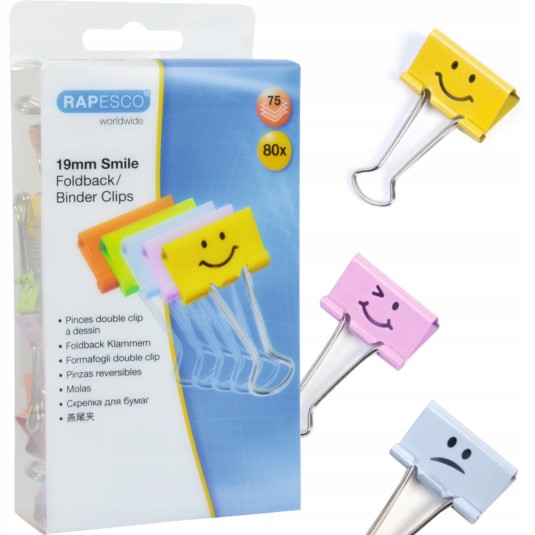 Klipy do akt RAPESCO SMILE 19 mm MIX KOLORÓW a'80