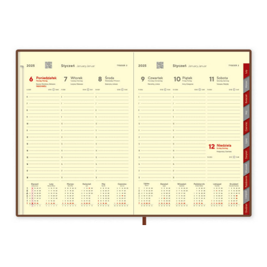 2025 Kalendarz Terminarz B5 tygodniowy KB przeszywany