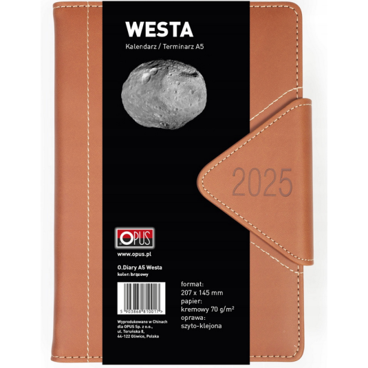 2025 KALENDARZ TERMINARZ  A5 DZIENNY WESTA Z ZAPIĘCIEM MAGNETYCZNYM