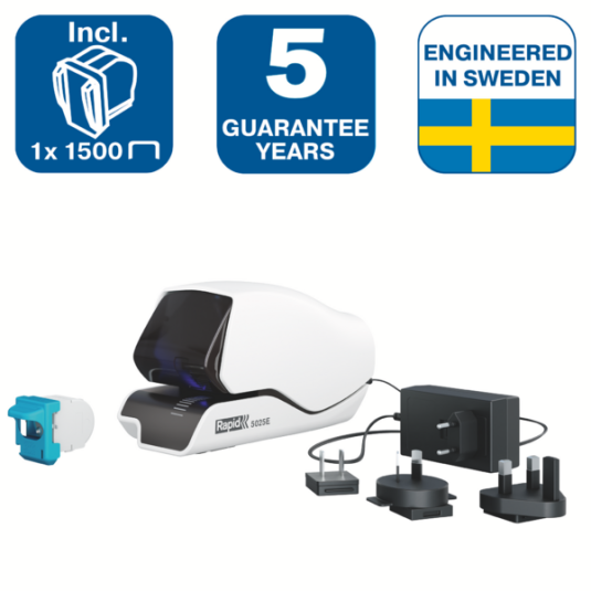 Zszywacz elektryczny do papieru Rapid Supreme 5025e biały do 20 kart.