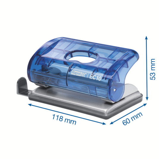 Dziurkacz biurowy Rapid FC5 do 10 kartek przezroczysty niebieski