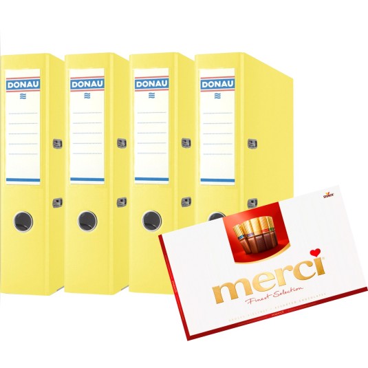 Segregator Donau Master A4/50 mm kolory karton 25szt. + Gratis Czekoladki Merci 400g