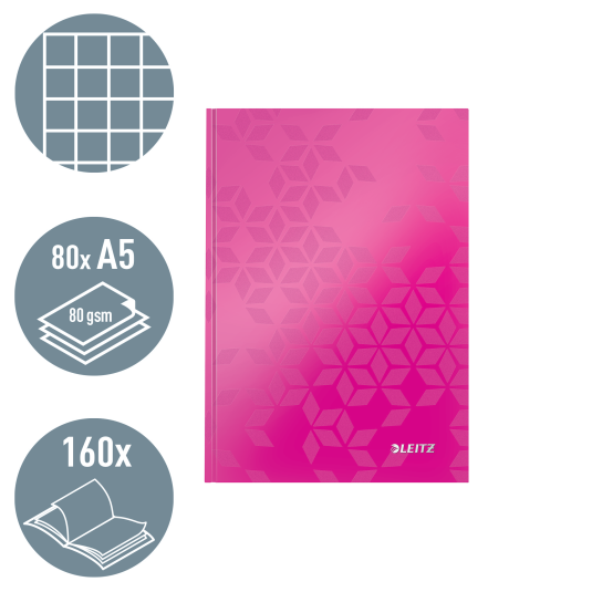 Brulion w kratkę Leitz WOW A5 różowy zeszyt twarda okładka