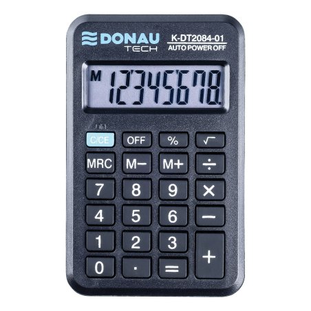Kalkulator kieszonkowy Donau Tech K-DT2084-01 w kolorze czarnym, 8-cyfrowy wyświetlacz