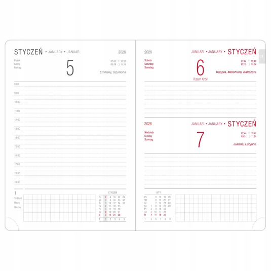 KALENDARZ książkowy A5 dzienny SATURN z kieszenią