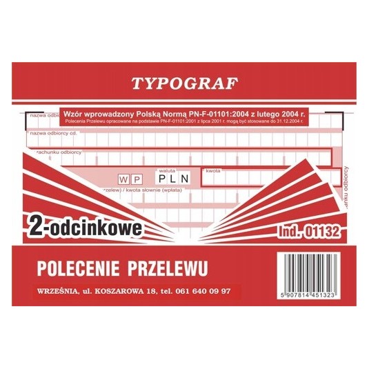 Polecenie przelewu DRUK 1+1 80 kartek 1+1 x40