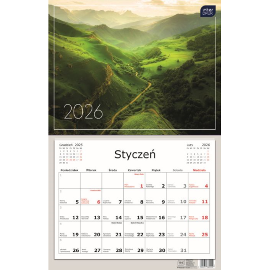 KALENDARZ JEDNODZIELNY 32X50CM WIDOK 2026