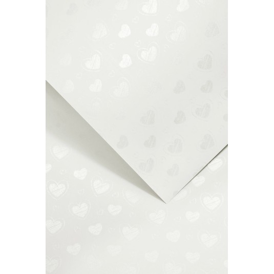 Papier ozdobny Małe Serca, biały, 220g (20 arkuszy)
