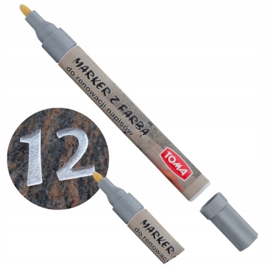 Marker TOMA olejowy do renowacji napisów na nagrobkach Srebrny