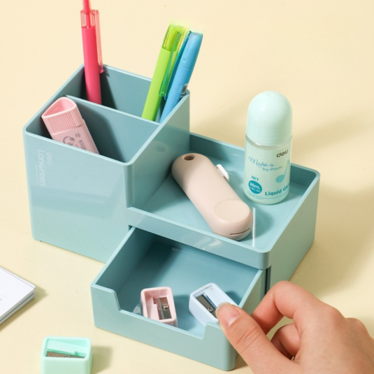 Organizer przybornik na biurko LonGreen  niebieski Deli z szufladką