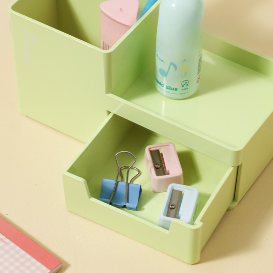 Organizer przybornik Deli na biurko z szufladką zielony
