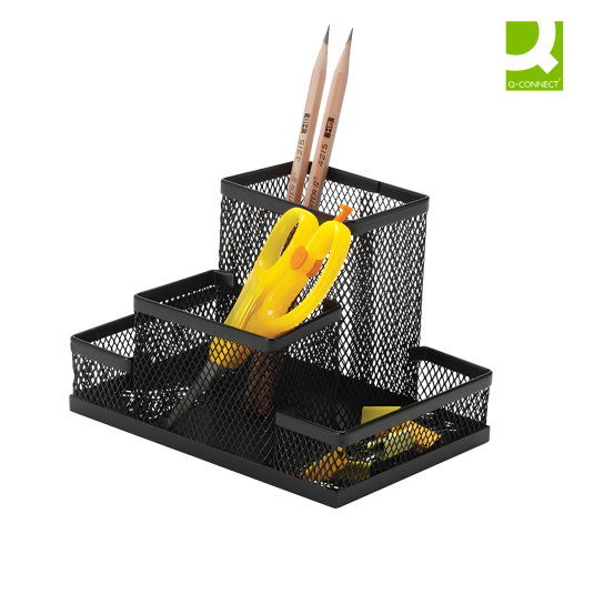 Przybornik na biurko czarny Office Set metalowy 4 komory Q-Connect