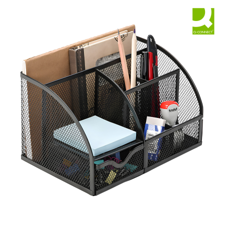 Przybornik na biurko czarny Office Set, metalowy z miejscem na listy, Q-Connect
