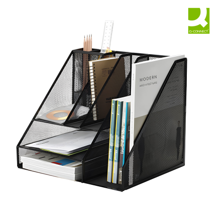 Organizer z przybornikiem na biurko czarny Office Set, metalowy, Q-Connect