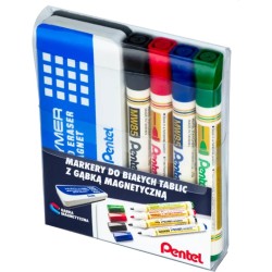 KOMPLET 4 MARKERY Z GĄBĄ MAGNETYCZNĄ PENTEL MW85