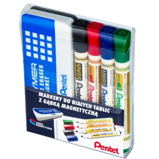 KOMPLET 4 MARKERY Z GĄBĄ MAGNETYCZNĄ PENTEL MW85