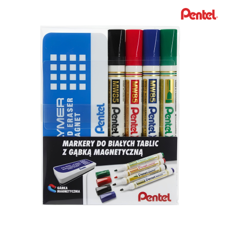 komplet.4 markerów MW85+ gąbka magnetyczna Pentel