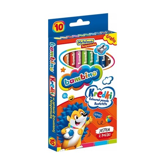 Kredki BAMBINO ołówkowe grube z temperówką 10 kol.
