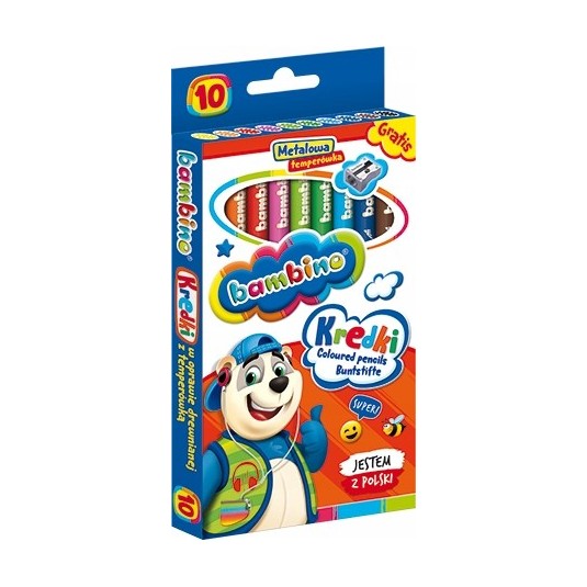 Kredki BAMBINO ołówkowe grube z temperówką 10 kol.