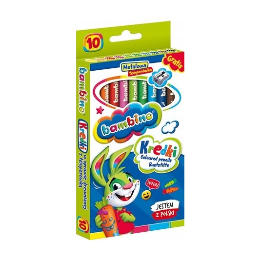 Kredki BAMBINO ołówkowe grube z temperówką 10 kol.
