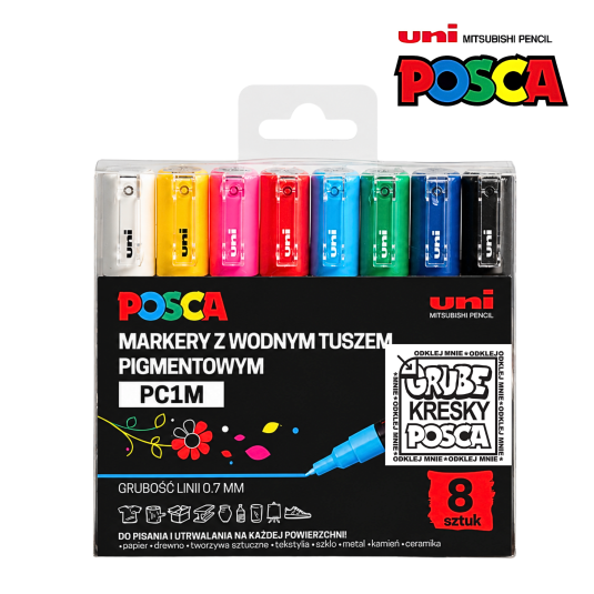 MARKERY POSCA ZESTAW 8 KOLORÓW 0,7 MM PC1M