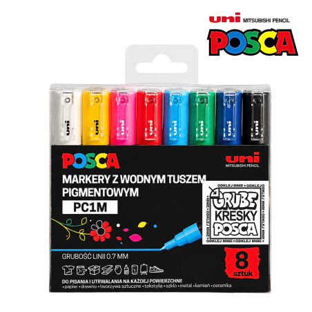 MARKERY POSCA ZESTAW 8 KOLORÓW 0,7 MM PC1M