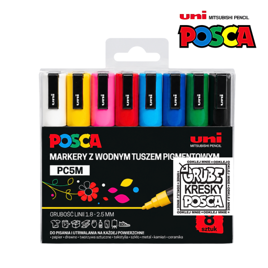 Markery z farbą Uni Posca PC5M zestaw 8 kol.