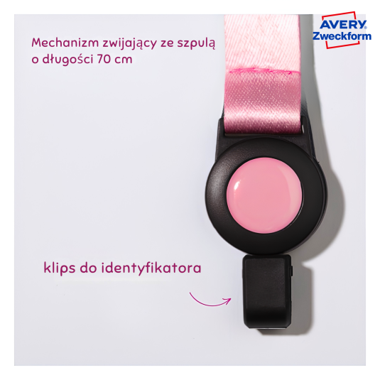 Identyfikator 68mm x 110 mm na 2 karty regulowana smycz różowa