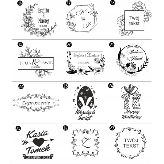 Pieczątka okolicznościowa ślubna drewno pastel