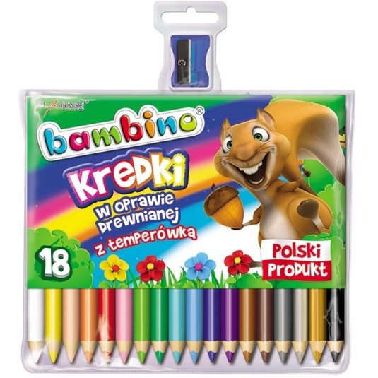 Kredki BAMBINO w opr. drew. z temperówką, 18 kol