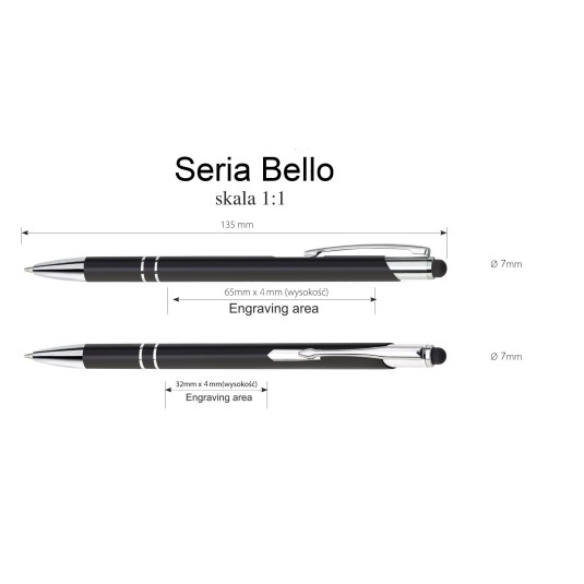 NOWOŚĆ!! Długopisy Metalowe Bello + GRAWER 100 sztuk