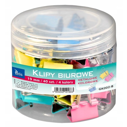 Klip biurowy Tetis kolorowy 25 mm op. 48 szt.