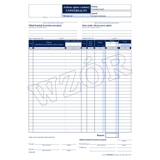 Druk spisu z natury A4 samokopiujący 80 stron 40x1+1