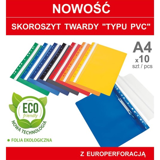 Skoroszyt A4 twardy zawieszany niebieski typ PVC ekologiczny 10 szt.